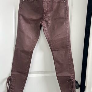 Pilcro and the Letterpress Lace-Up Skinny Jeans in Brown